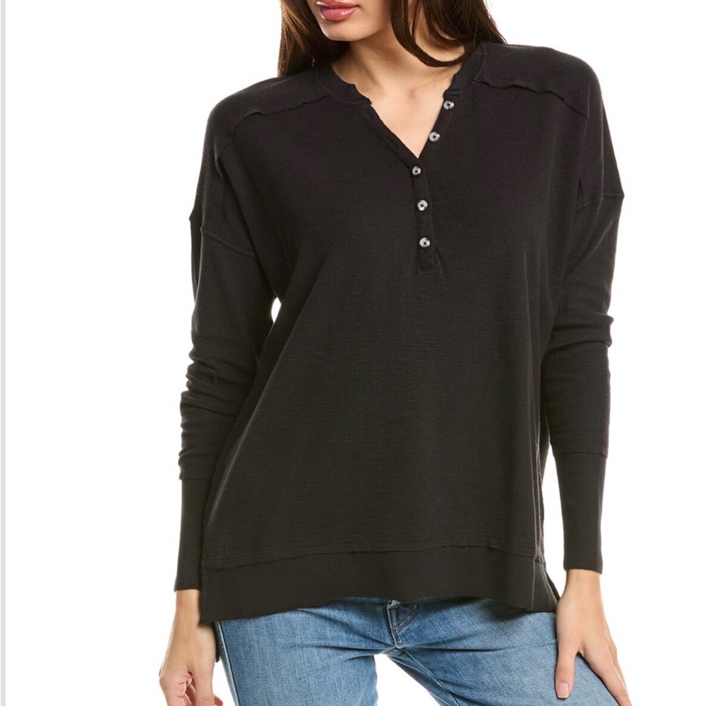 Grey State Black Button-Front Henley Sweatshirt